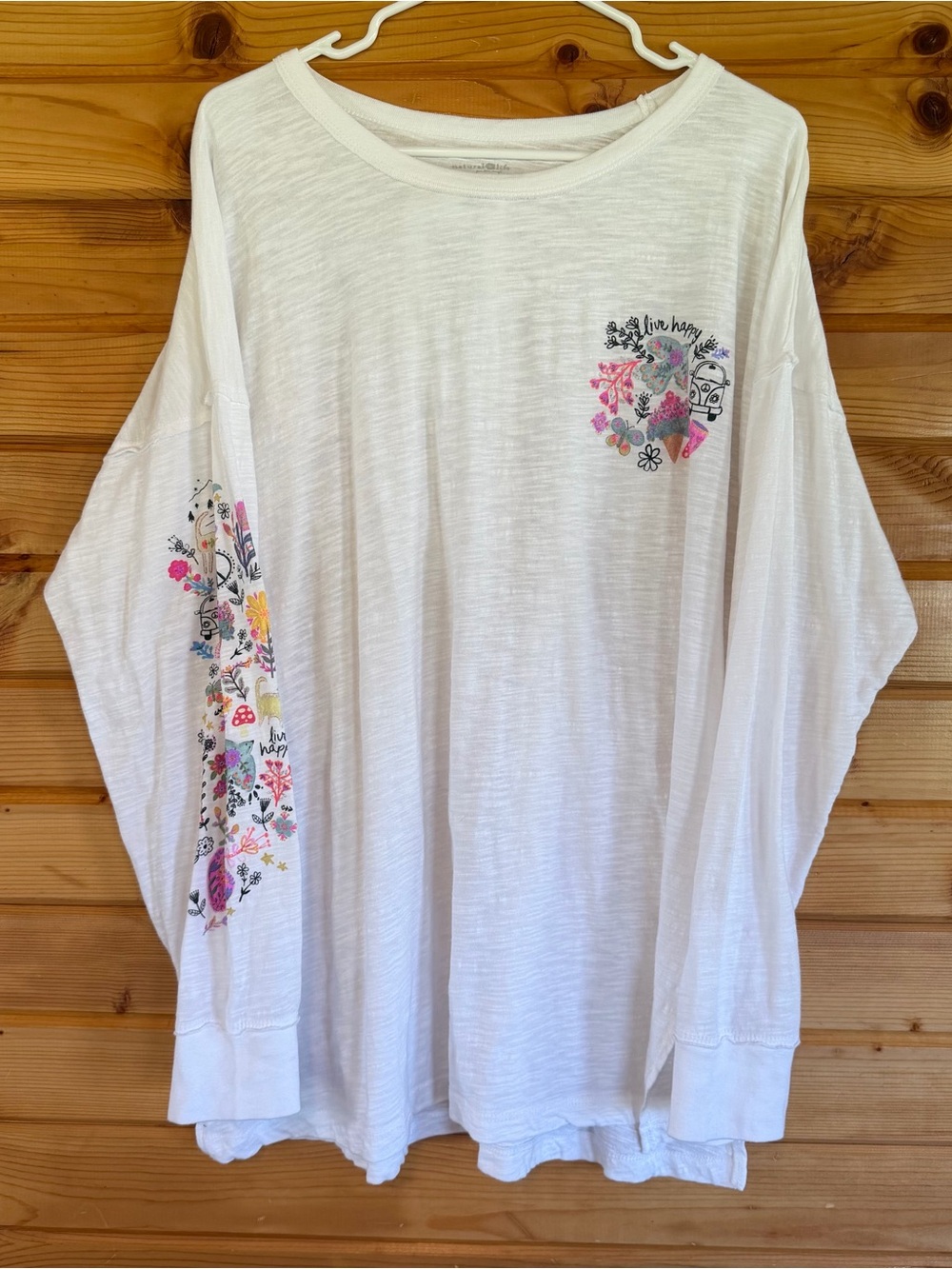 NATURAL LIFE White Long-Sleeve Tee with Pink & Yellow Floral Accents